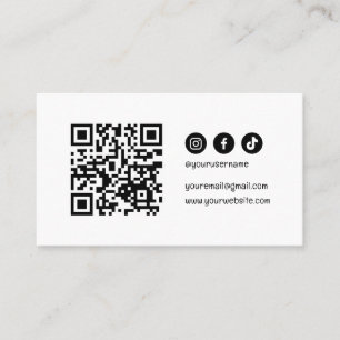 Carte De Visite QR Code Médias sociaux Moderne Elégant noir blanc