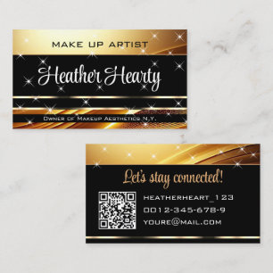 Carte De Visite QR Code Modèle Deluxe Black Gold Golden Ombre