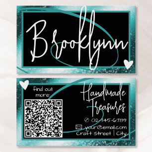 Carte De Visite QR Code Modèle élégant Turquoise Aqua Frame Heart