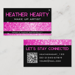 Carte De Visite QR Code Modèle Luxe Hot rose Girly Neon brillant