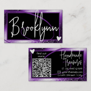 Carte De Visite QR Code Modèle Style Purple Ombre Frame Heart