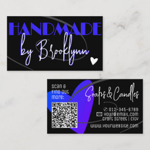 Carte De Visite QR Code Modèle Stylish Blue fait main amour Coeur
