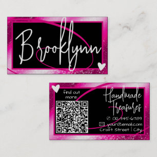 Carte De Visite QR Code Modèle Stylish Girly Rose Cadre Coeur