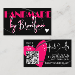 Carte De Visite QR Code Modèle stylish rose fait main amour coeur