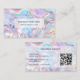 Carte De Visite QR Code Modern Elegant Holographic Marble Pastel