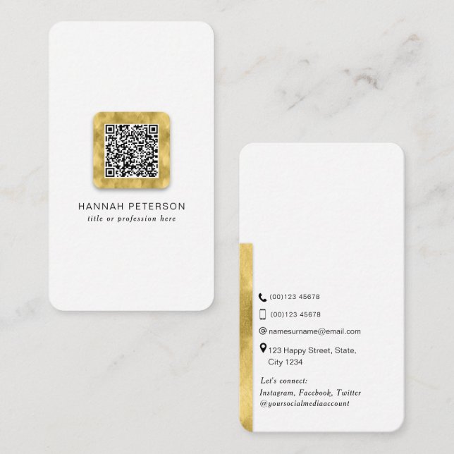 Carte De Visite QR code moderne design or réseau  (Devant / Derrière)