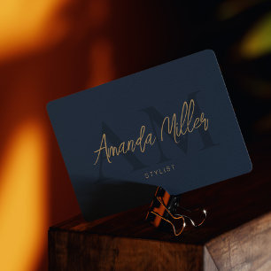 Carte De Visite QR Code Moderne Minimaliste Monogramme Bleu foncé