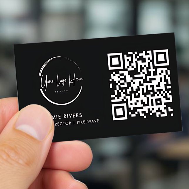 Carte de visite QR Code moderne noir et blanc (Modern Business Card - Front)