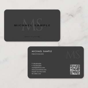 Carte De Visite QR Code Monogramme Modèle initial Élégant noir