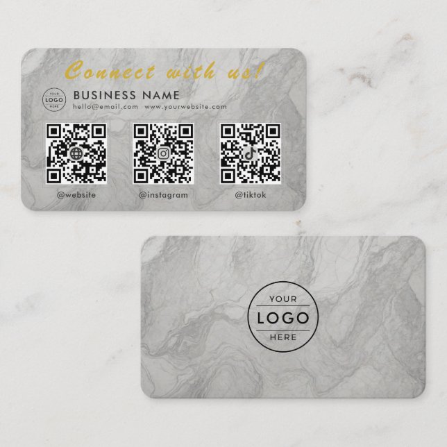 Carte de visite QR Code Multi Social Marble Blanc  (Devant / Derrière)