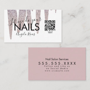 Carte De Visite QR CODE Nails Salon Blush Parties scintillant rose