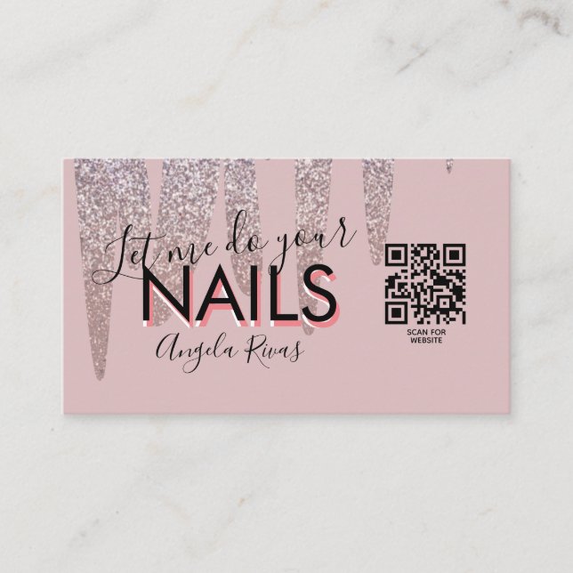 Carte De Visite QR CODE Nails Salon Citation Blush rose Parties sc (Devant)