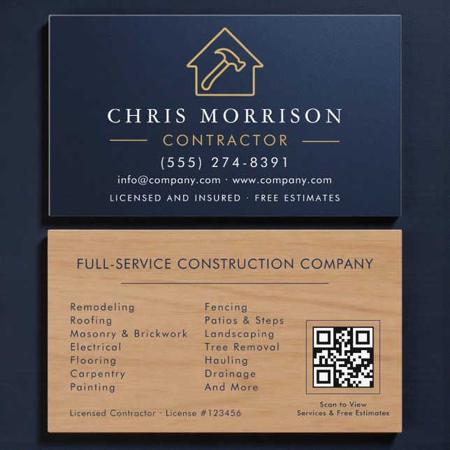 Carte de visite QR Code Navy en construction métal (Créateur téléchargé)