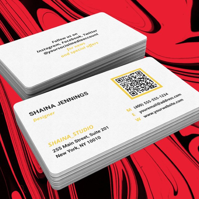 Carte De Visite QR Code Networking Modern Black Yellow White (Créateur téléchargé)