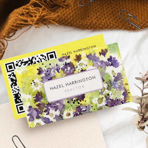 Carte De Visite QR Code numérisable Abstrait aquarelle florale Art