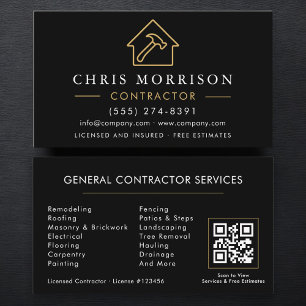 Carte de visite QR Code Or Noir Construction Génér