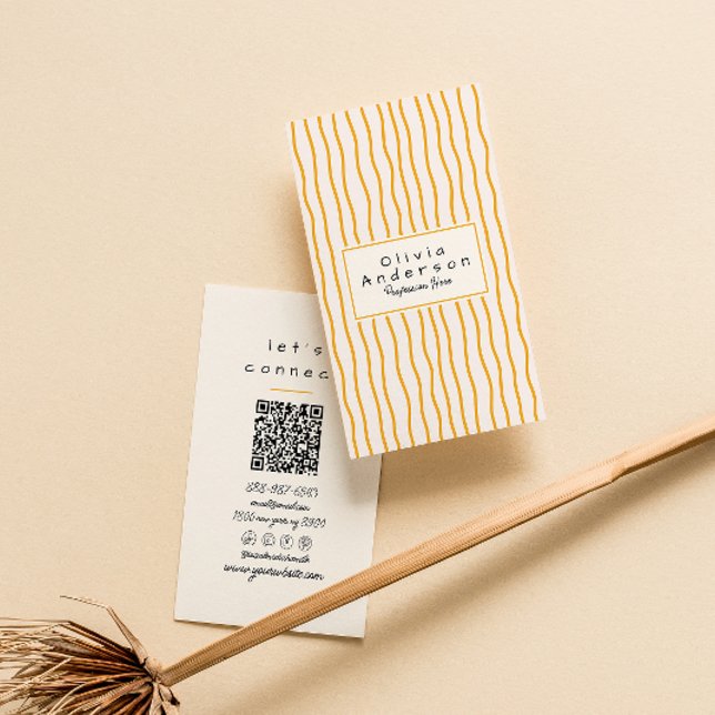 Carte De Visite QR Code Orange Wavy Stripes tendance Boho moderne  (Créateur téléchargé)