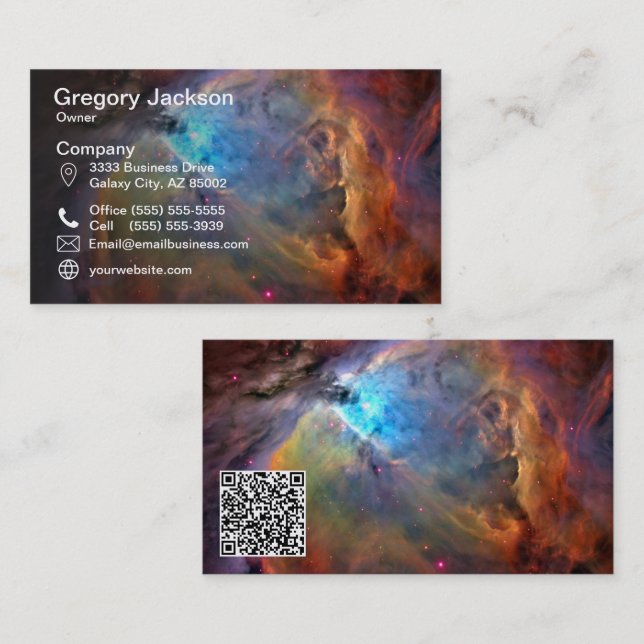 Carte De Visite QR Code Orion Nebula Space Galaxy (Devant / Derrière)