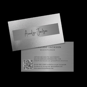 Carte De Visite QR CODE parties scintillant argent salon de beauté