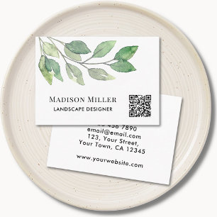 Carte De Visite QR Code Paysage Designer Aquarelle Verdure