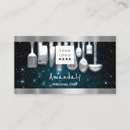 Carte De Visite QR Code Personal Chef Cuisine Restaurant Turquoise