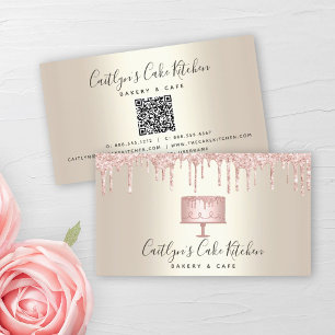 Carte De Visite QR Code Pink Cake Bakery Dessert Parties scintilla