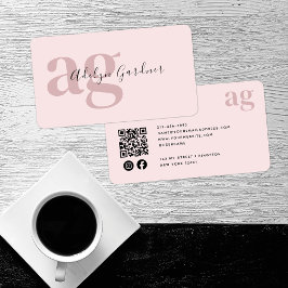 Carte De Visite QR Code Pink Monogramme Script Médias sociaux