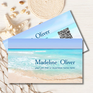 Carte De Visite QR Code Plage côtière Scène Voyage élégant