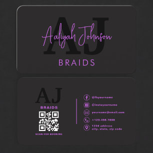 Carte de visite QR Code pour tresseuse Violet Noir