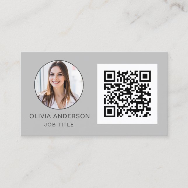 Carte De Visite QR Code Professional Photo Silver Grey (Devant)