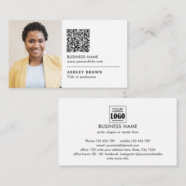 Carte De Visite QR code professionnel simple logo realtor photo (Devant / Derrière)