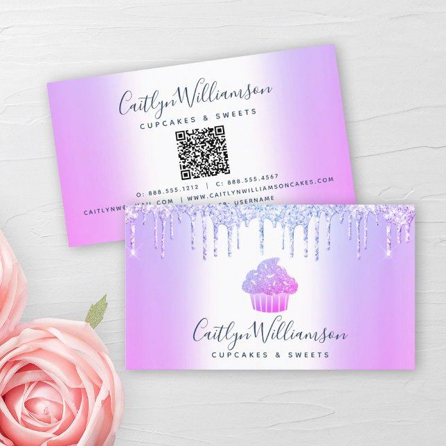 Carte De Visite QR Code Purple Cupcake Boulangerie Pâtisserie Part (Créateur téléchargé)