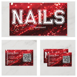 Carte De Visite QR Code Red Professional Nail Technicien Modèles