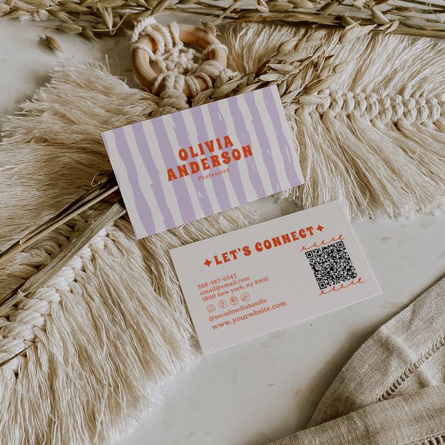 Carte De Visite QR Code Retro Boho Super Funky Unique tendance Fun (Créateur téléchargé)
