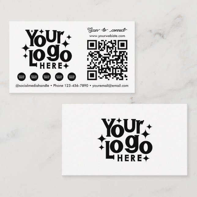Carte De Visite QR Code Scannable médias sociaux White Business Lo (Devant / Derrière)