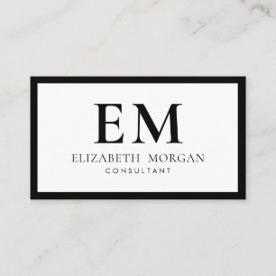 Carte De Visite QR Code Simple moderne Noir Blanc Monogramme