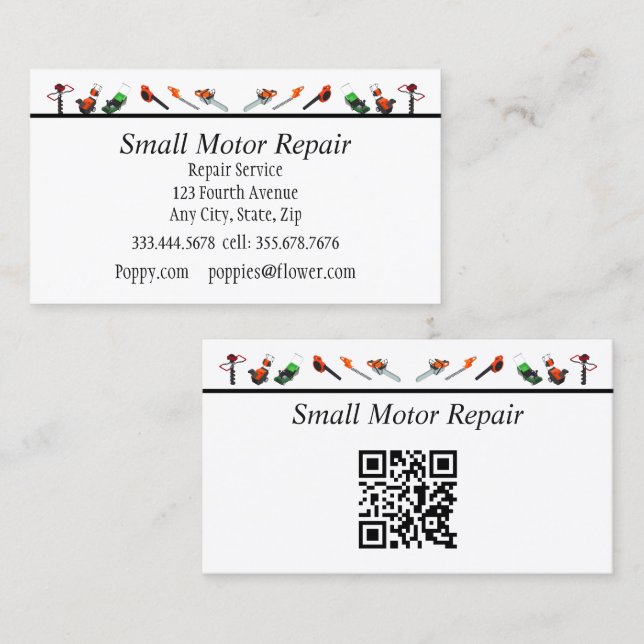 Carte De Visite QR Code Small Engine Repair Custom Business Cards (Devant / Derrière)