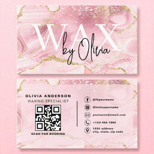 Carte De Visite QR Code Spécialiste de cire Agate Esthétique rose