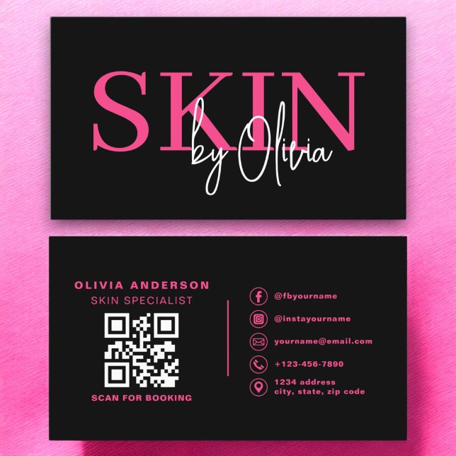 Carte De Visite QR Code Spécialiste des soins de la peau rose chau (Créateur téléchargé)