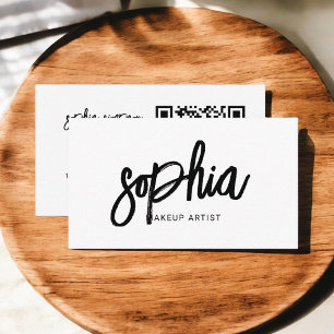 Carte De Visite QR Code stylish Script Girly Minimal blanc