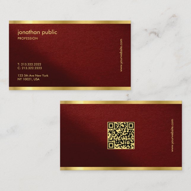 Carte De Visite QR Code Template Sleek Gold Text Professional (Devant / Derrière)