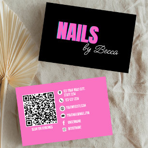 Carte De Visite QR Code Tendance Hot Pink Minimal Nail Tech