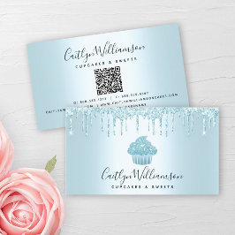 Carte De Visite QR Code Turquoise Cupcake Drivers Bakery Pâtisseri