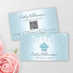 Carte De Visite QR Code Turquoise Cupcake Drivers Bakery Pâtisseri