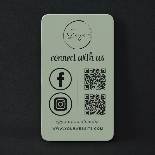 Carte de visite QR Code Vert Sauge Connectez-vous  (Créateur téléchargé)
