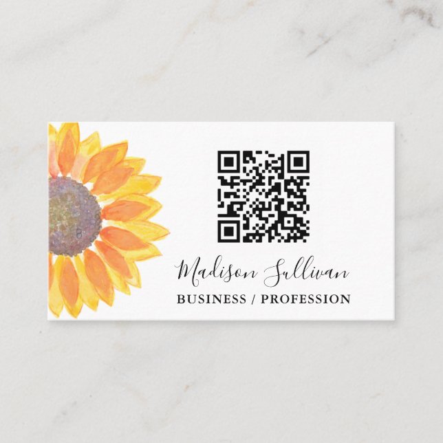 Carte De Visite QR Code Votre Entreprise Ou Profession Tournesol (Devant)