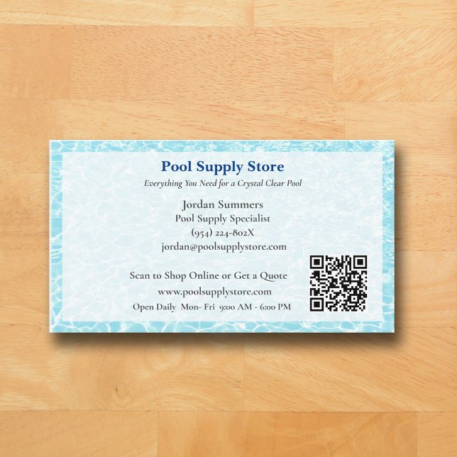 Carte De Visite QR Code White Blue Swimming Pool Contractor   (Pool Business Card )