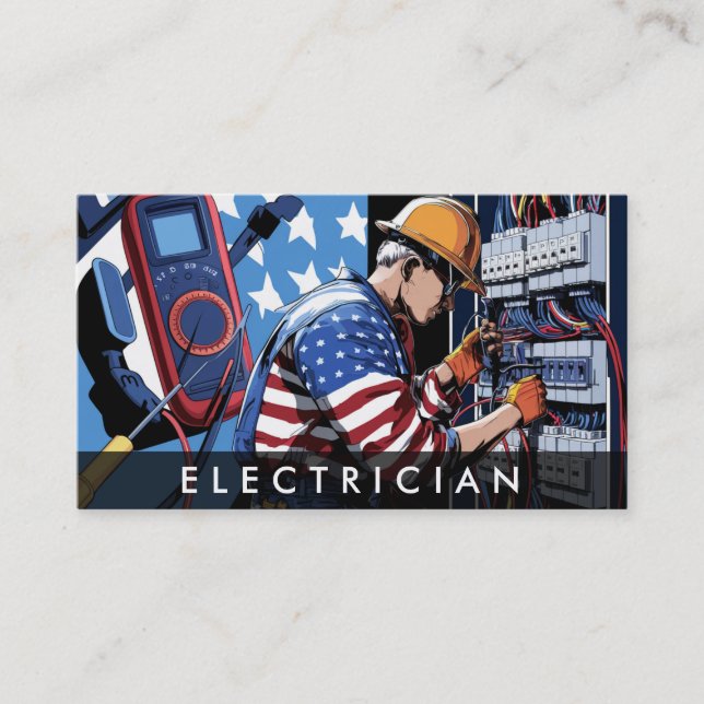 Carte De Visite *~* QR Electrician Patriotic Flag AP75 Photo (Devant)