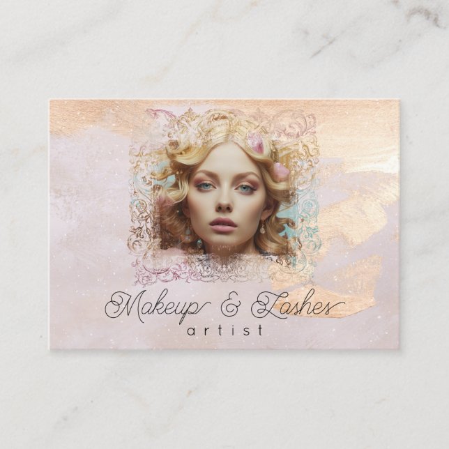 Carte De Visite *~* QR Femmes Fille Beige Peach Pastel (Devant)