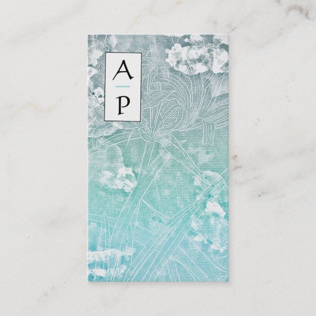 Carte De Visite *~* QR Floral Fleurs subtiles TURQUOISE Photo du l (Devant)